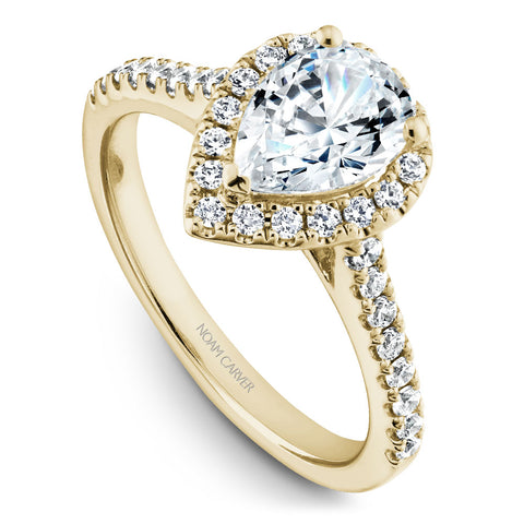 Noam Carver Yellow Gold Diamond Engagement Ring Setting with Pear Center Stone and Halo (0.39 CTW)