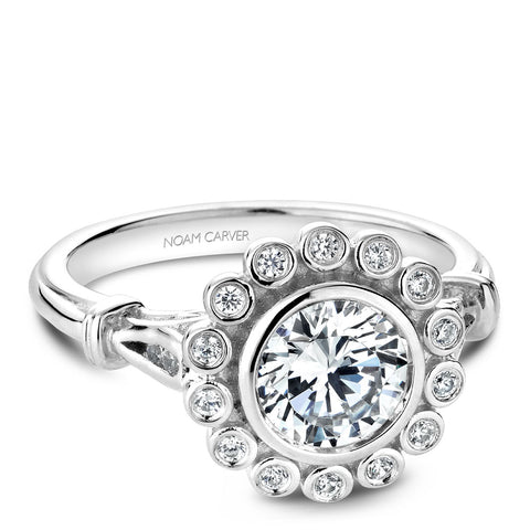 Noam Carver White Gold Bezel Set Floral Halo Engagement Ring Setting with Accents (0.15 CTW)