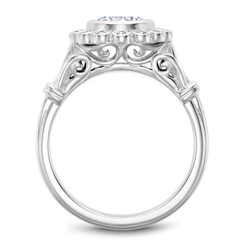 Noam Carver White Gold Bezel Set Floral Halo Engagement Ring Setting with Accents (0.15 CTW)