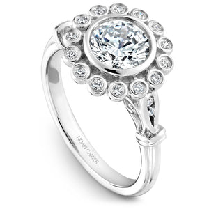 Noam Carver White Gold Bezel Set Floral Halo Engagement Ring Setting with Accents (0.15 CTW)