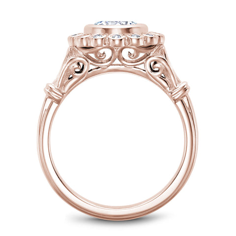 Noam Carver Rose Gold Bezel Set Floral Halo Engagement Ring Setting with Accents (0.15 CTW)