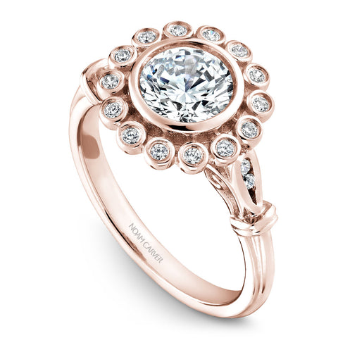 Noam Carver Rose Gold Bezel Set Floral Halo Engagement Ring Setting with Accents (0.15 CTW)