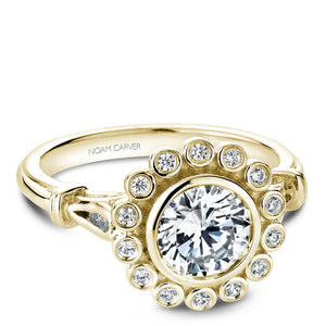 Noam Carver Yellow Gold Bezel Set Floral Halo Engagement Ring with Accents (0.15 CTW)