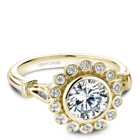 Noam Carver Yellow Gold Bezel Set Floral Halo Engagement Ring Setting with Accents (0.15 CTW)