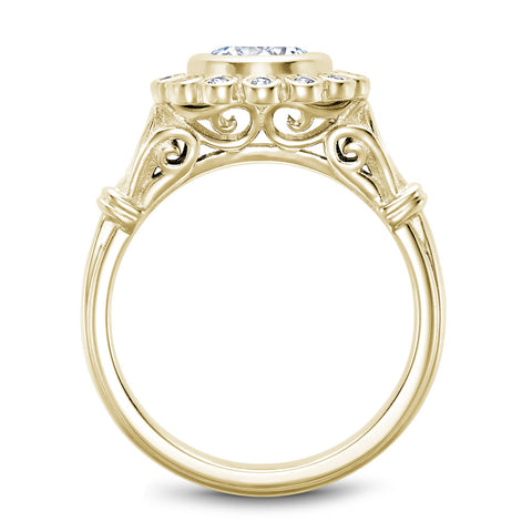 Noam Carver Yellow Gold Bezel Set Floral Halo Engagement Ring Setting with Accents (0.15 CTW)