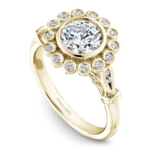 Noam Carver Yellow Gold Bezel Set Floral Halo Engagement Ring Setting with Accents (0.15 CTW)