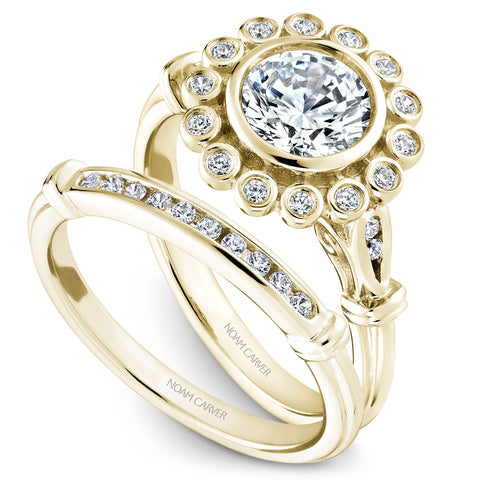 Noam Carver Yellow Gold Bezel Set Floral Halo Engagement Ring Setting with Accents (0.15 CTW)