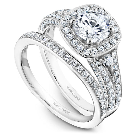 Noam Carver White Gold 3-Sided Channel Set Diamond Engagement Ring Setting with Halo