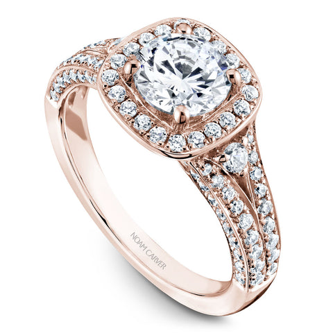Noam Carver Rose Gold 3-Sided Channel Set Diamond Engagement Ring Setting with Halo