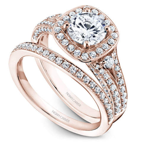 Noam Carver Rose Gold 3-Sided Channel Set Diamond Engagement Ring Setting with Halo
