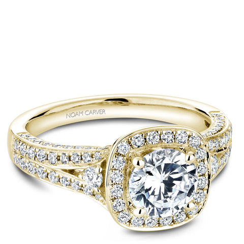 Noam Carver Yellow Gold 3-Sided Channel Set Diamond Engagement Ring Setting with Halo