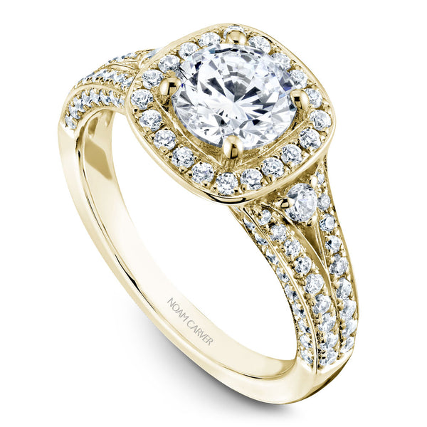 Noam Carver Yellow Gold 3-Sided Channel Set Diamond Engagement Ring Setting with Halo