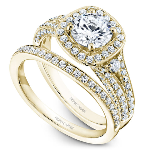 Noam Carver Yellow Gold 3-Sided Channel Set Diamond Engagement Ring Setting with Halo