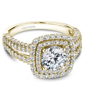 Noam Carver Yellow Gold 4-Row Split Shank Diamond Engagement Ring with Double Halo (1.06 CTW)