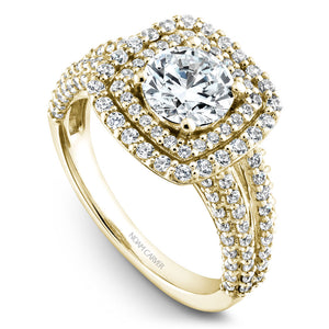 Noam Carver Yellow Gold 4-Row Split Shank Diamond Engagement Ring with Double Halo (1.06 CTW)