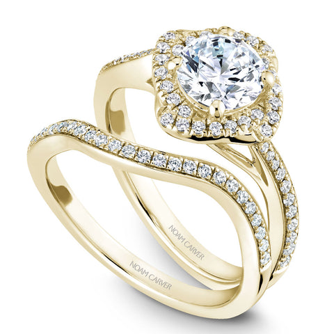 Noam Carver Yellow Gold Square Halo Diamond Engagement Ring Setting (0.26 CTW)