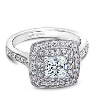 Noam Carver White Gold Princess Diamond Engagement Ring with Double Halo (0.58 CTW)