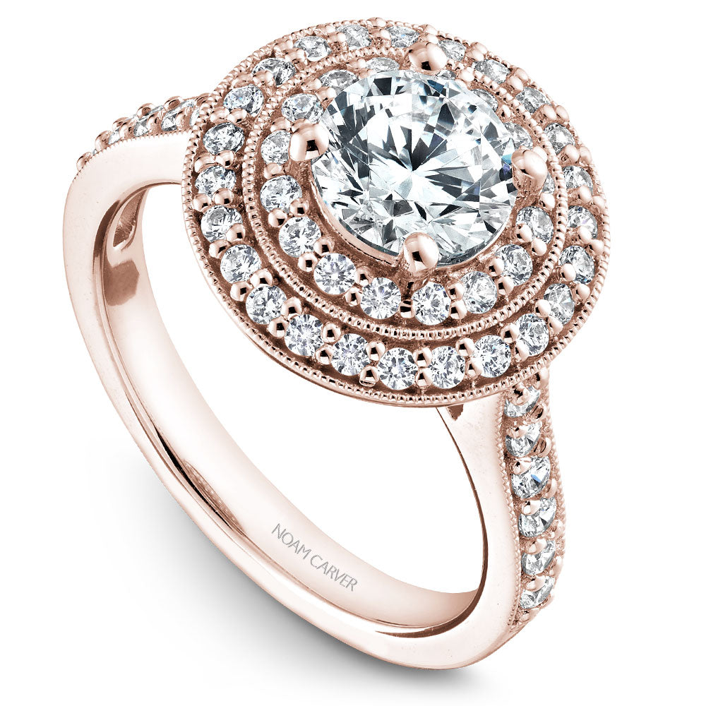 Noam Carver Rose Gold Channel Set Diamond Engagement Ring with Double Halo (0.67 CTW)