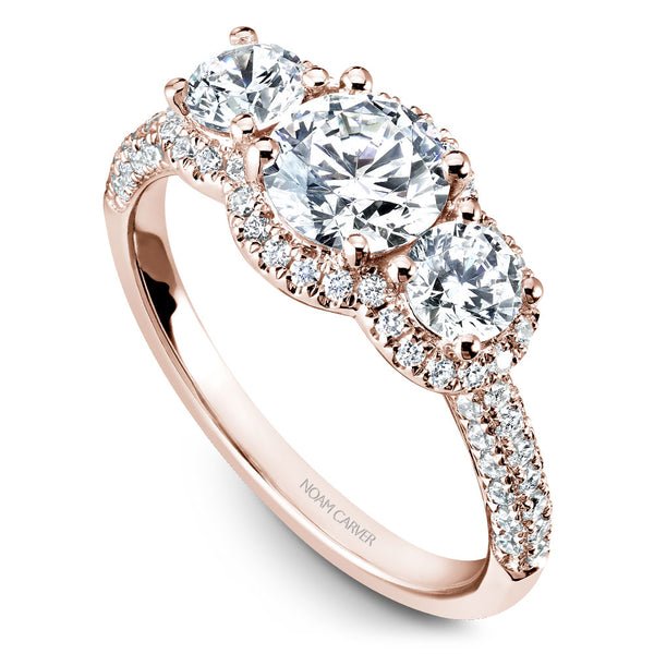 Noam Carver Rose Gold 3-Stone Diamond Engagement Ring Setting (0.99 CTW)