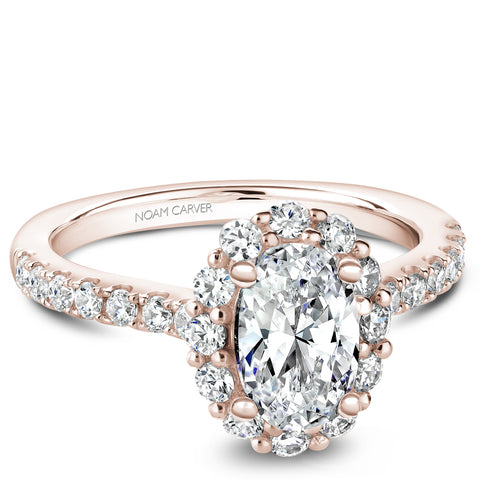 Noam Carver White Gold Oval Diamond Engagement Ring Setting with Halo (0.72 CTW)