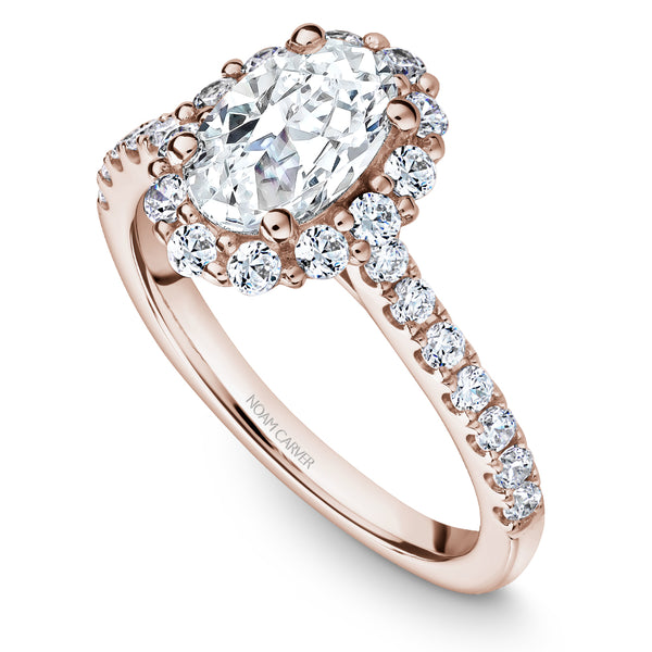 Noam Carver White Gold Oval Diamond Engagement Ring Setting with Halo (0.72 CTW)