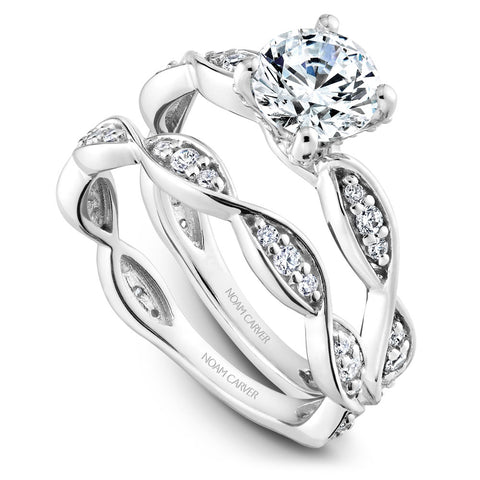 Noam Carver White Gold Pave Set Twist Shank Engagement Ring Setting (0.26 CTW)