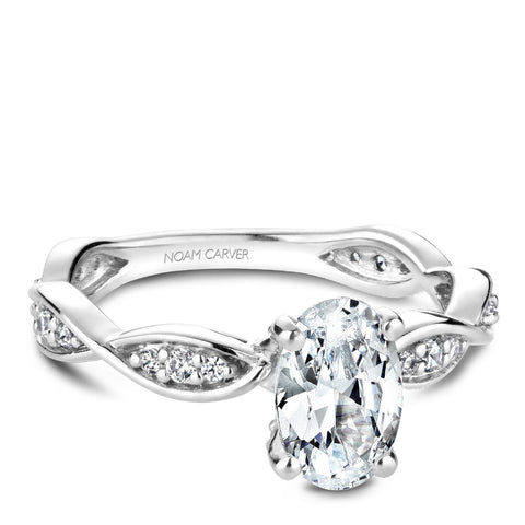 Noam Carver White Gold Oval Diamond Engagement Ring Setting with Pave Set Twist Shank (0.26 CTW)