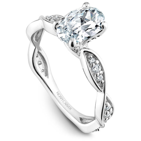 Noam Carver White Gold Oval Diamond Engagement Ring Setting with Pave Set Twist Shank (0.26 CTW)