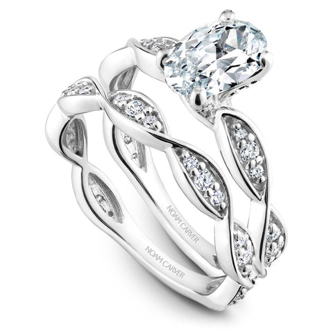 Noam Carver White Gold Oval Diamond Engagement Ring Setting with Pave Set Twist Shank (0.26 CTW)