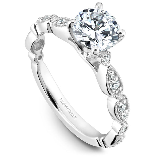 Noam Carver White Gold Engagement Ring Setting with Milgrain Pear and Dot (0.14 CTW)