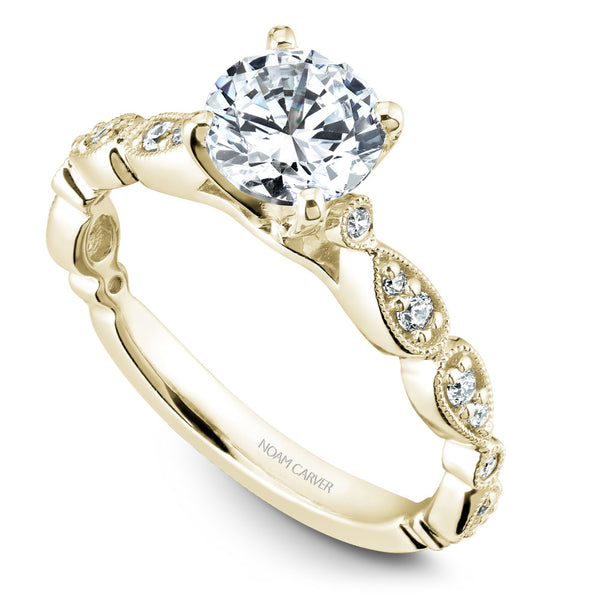 Noam Carver Yellow Gold Engagement Ring Setting with Milgrain Pear and Dot (0.14 CTW)