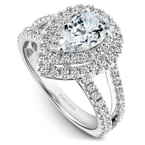 Noam Carver White Gold Split Shank Pear Diamond Engagement Ring with Double Halo (0.89 CTW)