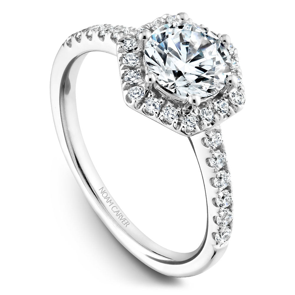 Noam Carver White Gold Diamond Engagement Ring with Hexagonal Halo (0.38 CTW)
