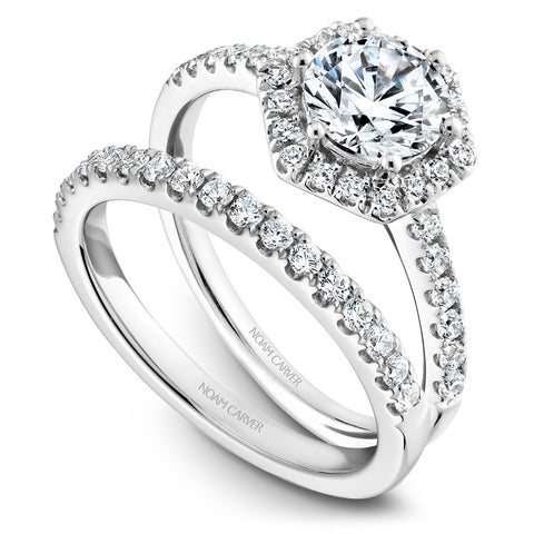 Noam Carver White Gold Diamond Engagement Ring Setting with Hexagonal Halo (0.38 CTW)