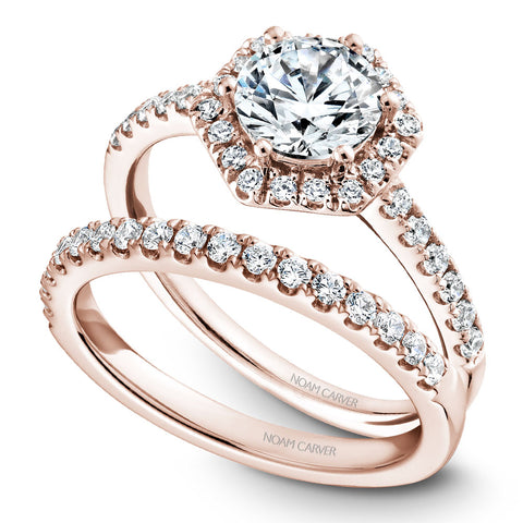 Noam Carver Rose Gold Diamond Engagement Ring Setting with Hexagonal Halo (0.38 CTW)