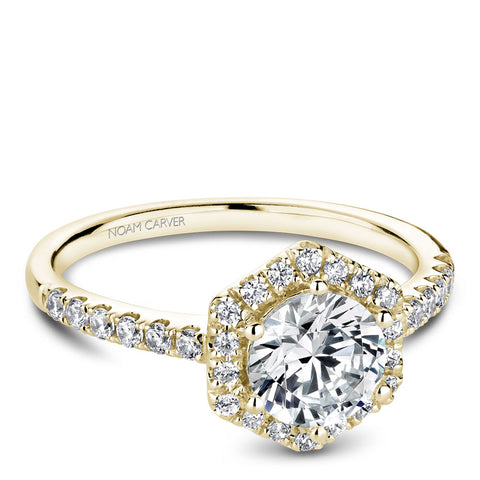 Noam Carver Yellow Gold Diamond Engagement Ring Setting with Hexagonal Halo (0.38 CTW)