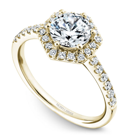 Noam Carver Yellow Gold Diamond Engagement Ring Setting with Hexagonal Halo (0.38 CTW)