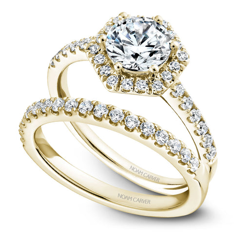 Noam Carver Yellow Gold Diamond Engagement Ring Setting with Hexagonal Halo (0.38 CTW)