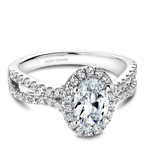 Noam Carver White Gold Split Shank Oval Diamond Engagement Ring Setting with Halo (0.55 CTW)