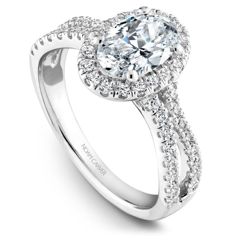 Noam Carver White Gold Split Shank Oval Diamond Engagement Ring Setting with Halo (0.55 CTW)