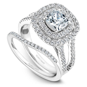 Noam Carver White Gold Split Shank Diamond Engagement Ring with Double Halo (0.74 CTW)