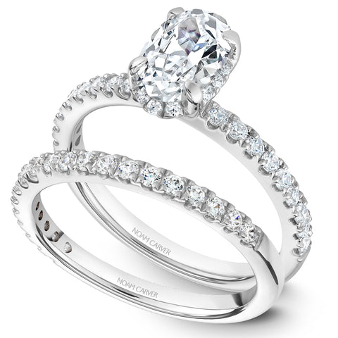 Noam Carver White Gold Diamond Engagement Ring Setting with Oval Center Stone (0.35 CTW)