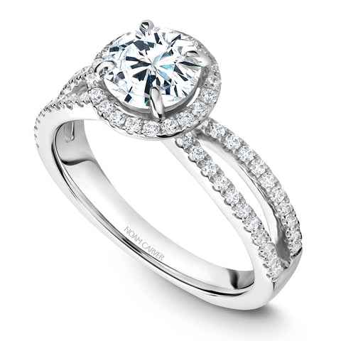 Noam Carver White Gold Split Shank Diamond Engagement Ring Setting with Halo (0.38 CTW)