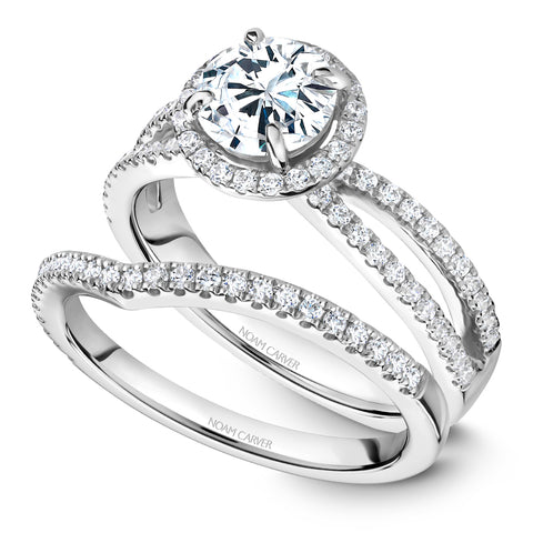 Noam Carver White Gold Split Shank Diamond Engagement Ring Setting with Halo (0.38 CTW)