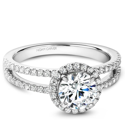 Noam Carver White Gold Split Shank Diamond Engagement Ring Setting with Halo (0.43 CTW)