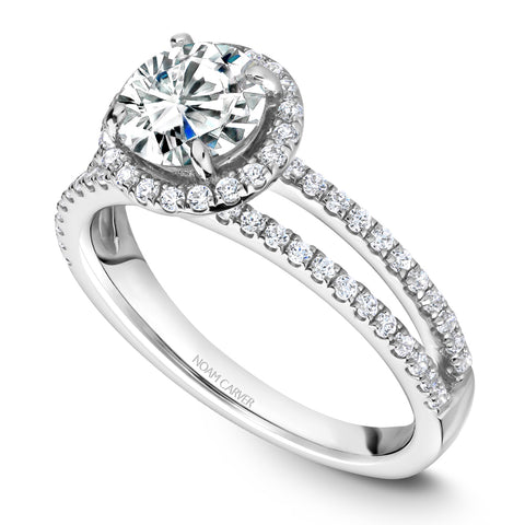 Noam Carver White Gold Split Shank Diamond Engagement Ring Setting with Halo (0.43 CTW)