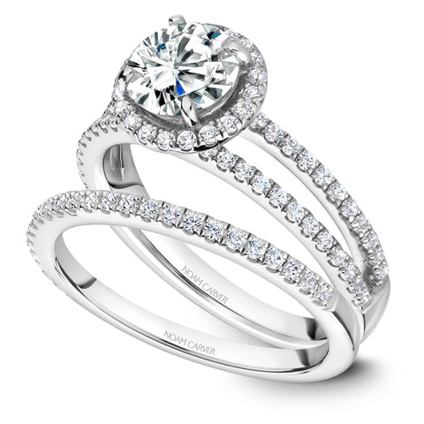 Noam Carver White Gold Split Shank Diamond Engagement Ring Setting with Halo (0.43 CTW)