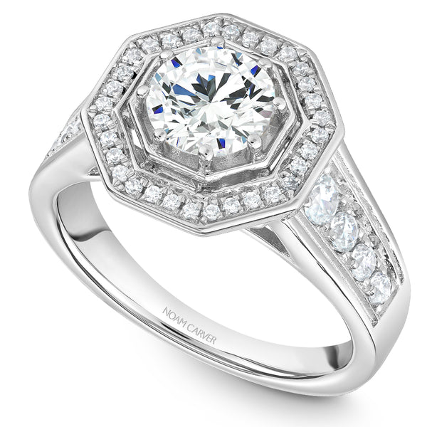 Noam Carver White Gold Octagonal Halo Diamond Engagement Ring Setting (0.49 CTW)