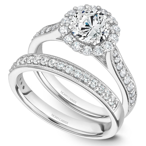 Noam Carver White Gold Floral Halo Diamond Engagement Ring Setting (0.48 CTW)