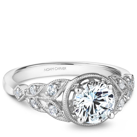 Noam Carver White Gold Milgrain Bezel Vintage Diamond Engagement Ring (0.15 CTW)
